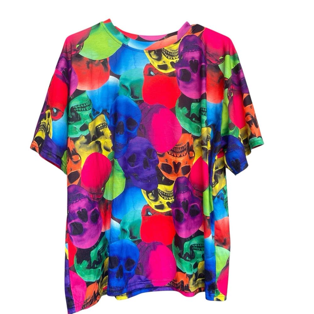 Shein Skull AOP Mens Shirt Medium Colorful Halloween‎ Scary Multicolor